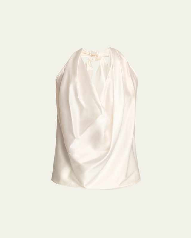 Harriet Sleeveless Draped Silk Halter Top
